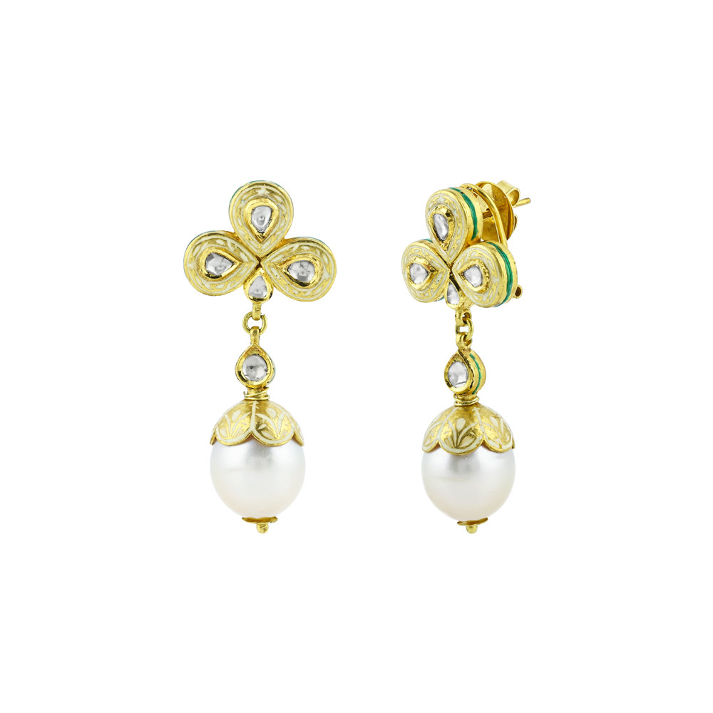 Pearl Necklace Set with Gold Work and Polki Motifs